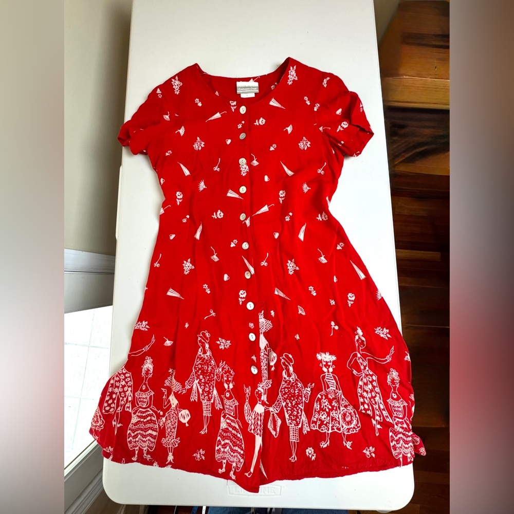Vintage Coldwater Creek Red Rayon Button Front Dress Size Small - Picture 12 of 15